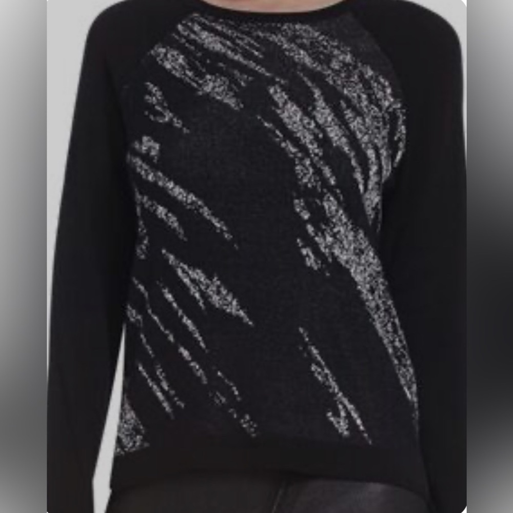 BCBGMaxAzria Black and Silver and a bit of blue Patterned Sweater size S